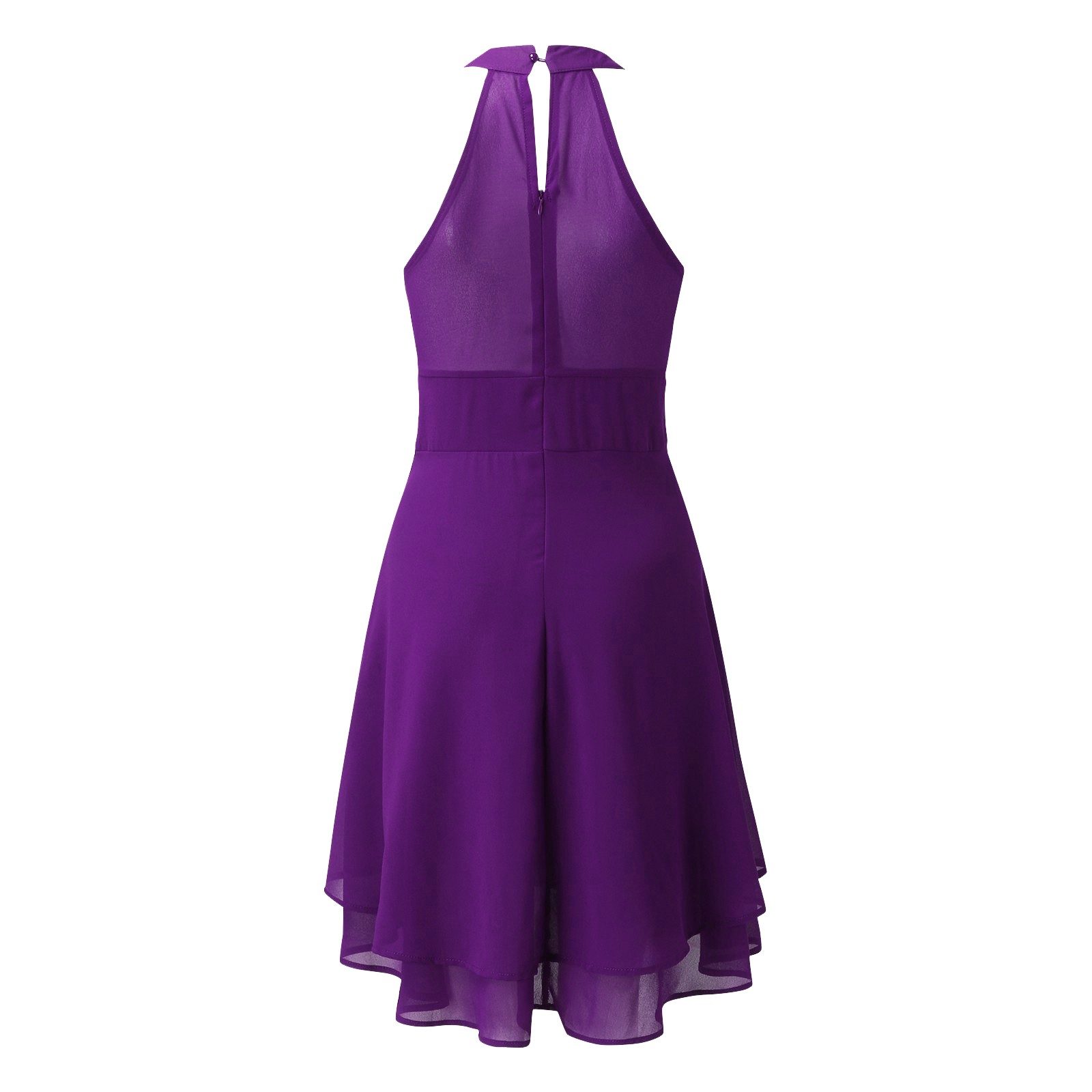 thumbnail image 5 of Vestido informal de verano para mujer, liso, con cuello halter, botones, encaje de gasa y corte en A. Sin mangas, ligero y transpirable, ideal para el día a día y para looks informales., 5 of 5